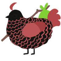 A black and red chicken with a lace pattern