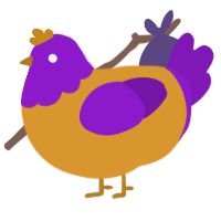 A orange and violet chicken with a head pattern