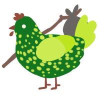A leaf and lime chicken with a speckle pattern