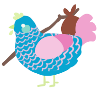 A cerulean and pink chicken with a lace pattern