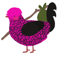 A fuchsia and sable chicken with a double-lace pattern