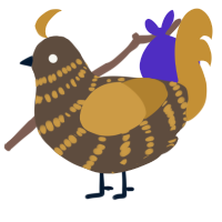 A bark and gold chicken with a bar pattern