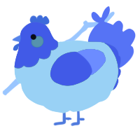 A violet and yellow chicken with a head pattern