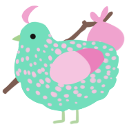 A mint and pink chicken with a speckle pattern