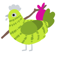 A lime and chartreuse chicken with a bar pattern