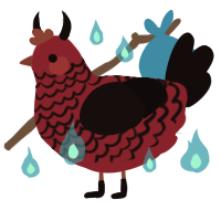 Morningstar, a crimson and black chicken with a lace pattern
