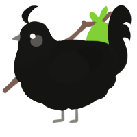 A black chicken with a head pattern