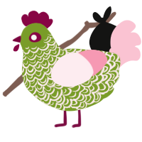 Matcha, a chartreuse and rose chicken with a double-lace pattern