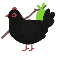 Mars, a black and sable chicken with a speckle pattern