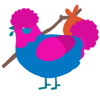 A sapphire and fuchsia chicken with a head pattern