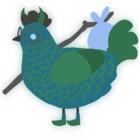 A teal and viridian chicken with a lace pattern