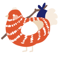 A vermilion and cream chicken with a bar pattern
