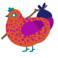 A vermilion and plum chicken with a speckle pattern