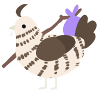 A cream and bark chicken with a bar pattern