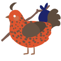 A vermilion and bark chicken with a speckle pattern