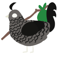 A grey and black chicken with a lace pattern