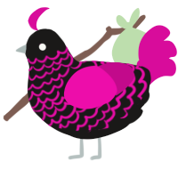A sable and fuchsia chicken with a lace pattern