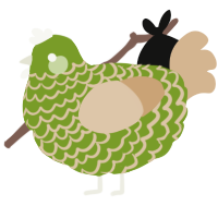 A chartreuse and beige chicken with a lace pattern