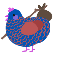 Stacy, a ultramarine and red chicken with a lace pattern