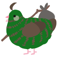 A leaf and bark chicken with a bar pattern