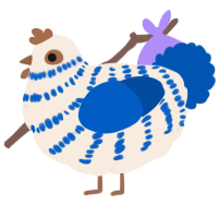 A cream and ultramarine chicken with a bar pattern