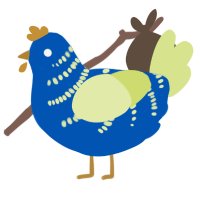 A ultramarine and lemon chicken with a half-bar pattern