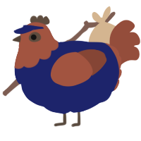 A navy and russet chicken with a head pattern