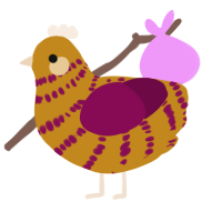 Bean, a ochre and wine chicken with a bar pattern