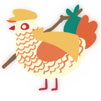 A white and vermilion chicken with a lace pattern