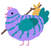 A lilac and teal chicken with a bar pattern