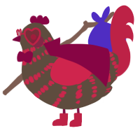 A bark and crimson chicken with a bar pattern