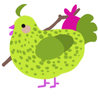 A lime and chartreuse chicken with a speckle pattern