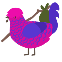 A fuchsia and indigo chicken with a lace pattern