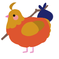 A vermilion and ochre chicken with a head pattern