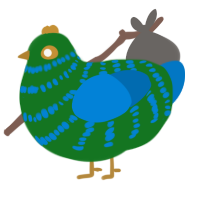 A leaf and sapphire chicken with a bar pattern