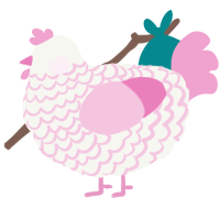 A white and pink chicken with a lace pattern