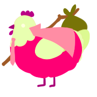Towel, a fuchsia and gluppy chicken with a head pattern