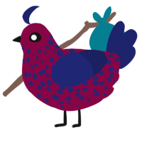 A maroon and navy chicken with a speckle pattern