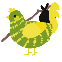 A chartreuse and yellow chicken with a bar pattern