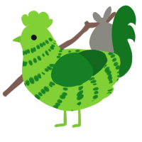 A grass and leaf chicken with a bar pattern
