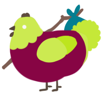A maroon and lime chicken with a head pattern