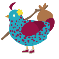 Camp Doubletree, a sky and maroon chicken with a speckle pattern