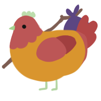 hotdog, a orange and red chicken with a head pattern