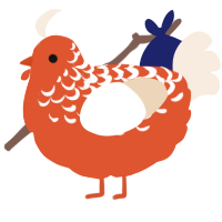 A vermilion and cream chicken with a half-lace pattern