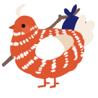 A vermilion and cream chicken with a bar pattern