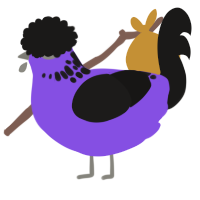 A blurple and sable chicken with a neck-speckle pattern