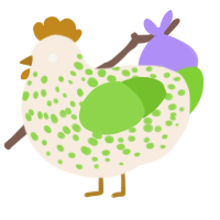 A cream and grass chicken with a speckle pattern
