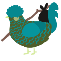 A olive and teal chicken with a lace pattern