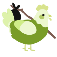 A chartreuse and apple chicken with a head pattern