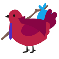 A crimson and maroon chicken